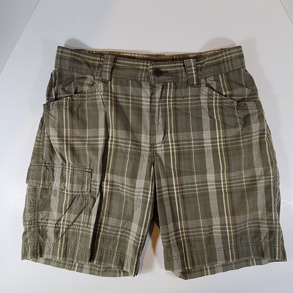 MARMOT Cargo Shorts Mens 34 Green Casual Outdoors Hiking Pockets Cotton Plaid